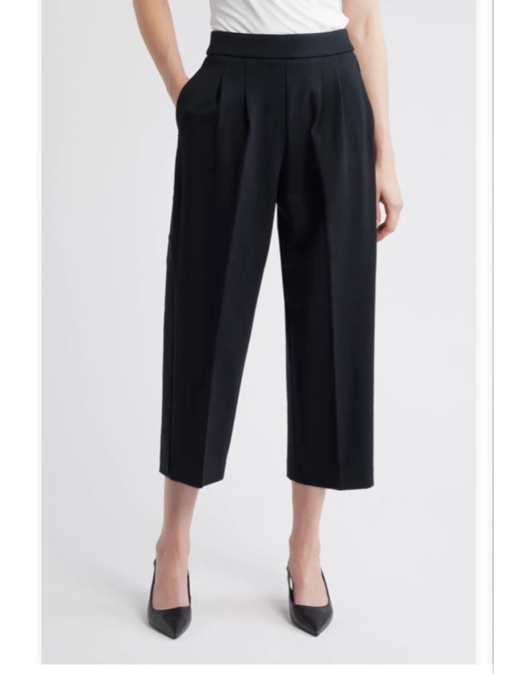 Women's SPANX Petite Ponte Knit Pleated Tuxedo Pants in Black MP